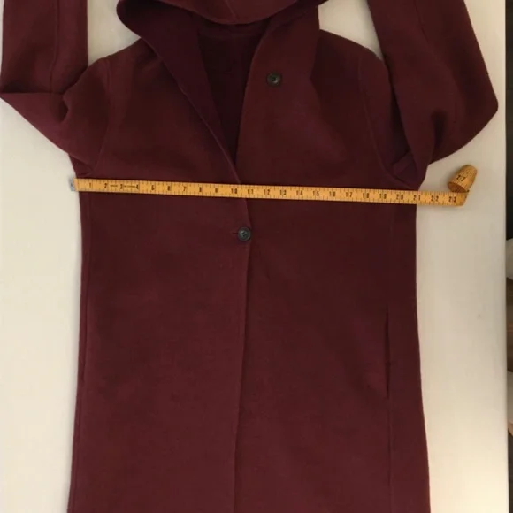 Uniqlo double faced wool blend coat with hood - maroon - oversized XS - Picture 10 of 15